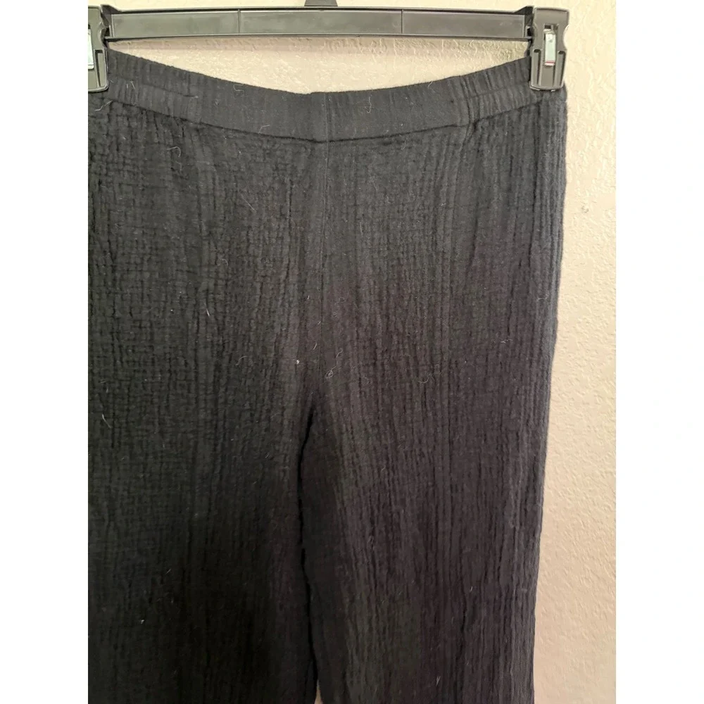 Grizas Black Textured Viscose Wool Blend Elastic Waist Pants L Lagenlook Gauzy